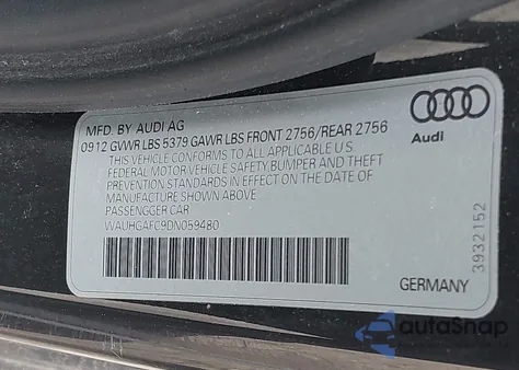 2013 Audi A6 3.0T Premium from USA, damaged, VIN WAUHGAFC9DN059480